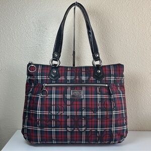 COACH POPPY TARTAN red black Tote Bag like NEW 18713